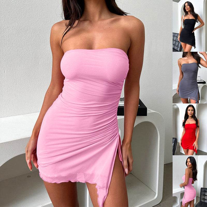Y2K Tube-top Split Dress Summer Ins Fashion Backless Short Dresses For Women - Velora