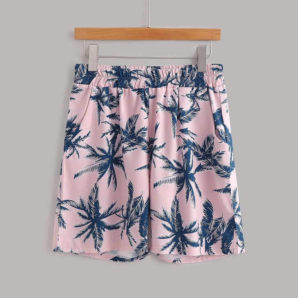 Men's Full Size Tropical Print Hawaiian Style Top and Shorts Set Plus Size - Velora