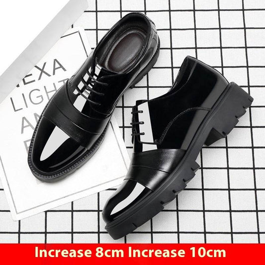Height Increasing Insole 10cm Men's Business Formal Wear Paint Bright Leather 8cm Platform Height Increasing Shoes - Velora