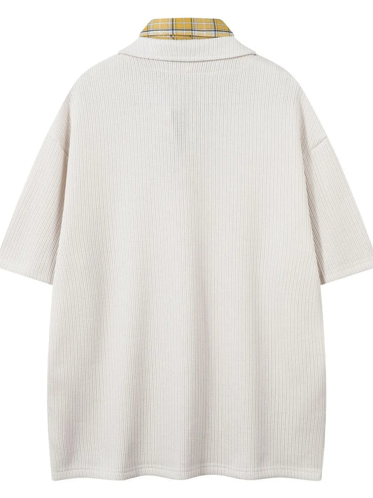 Men's Plaid Collar Short Sleeve Ribbed Polo - Velora