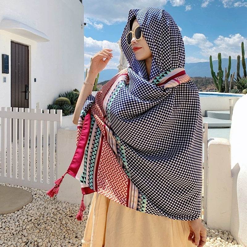 Ethnic Style Sun Protection Talma Tibet Desert Travel Thin Holiday Silk Scarf - Velora