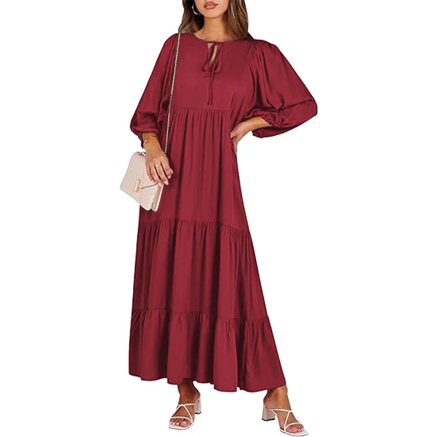 Summer Women's Vintage Printed Bohemian Dress Elegant Ladies Casual Loose V-Neck Short Sleeve Long Dresses Velora