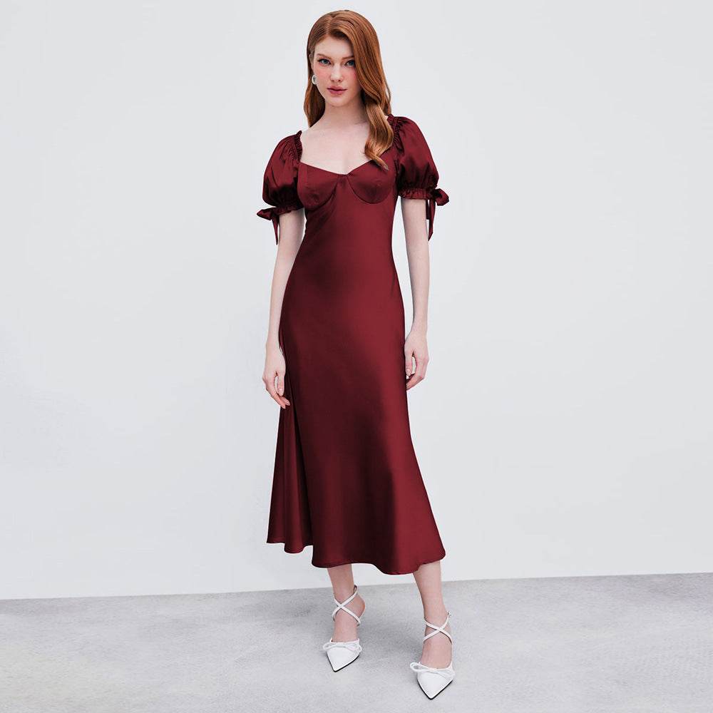 European And American Waist Fishtail Skirt Party Party Satin Satin Red Dress - Velora