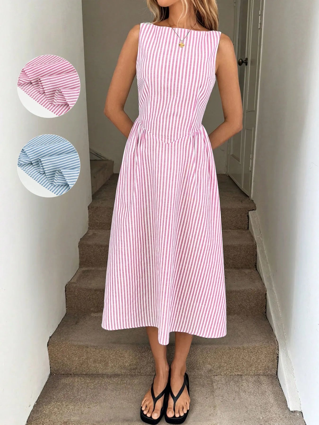 Sleeveless Striped Midi Dress - Velora