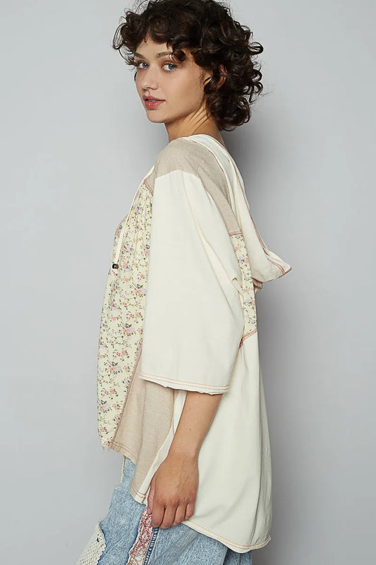 POL Lace-Up Hooded T-Shirt with Paisley Panel Detail - Velora