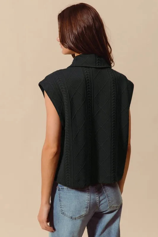 SO ME Cable Quilting Stitch Button Up Knit Vest - Velora