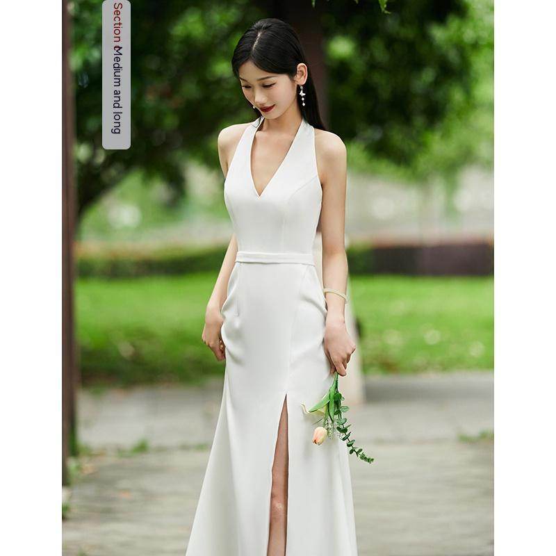 White Bridesmaid Dress Senior Dress Daily Style Formal Dress - Velora