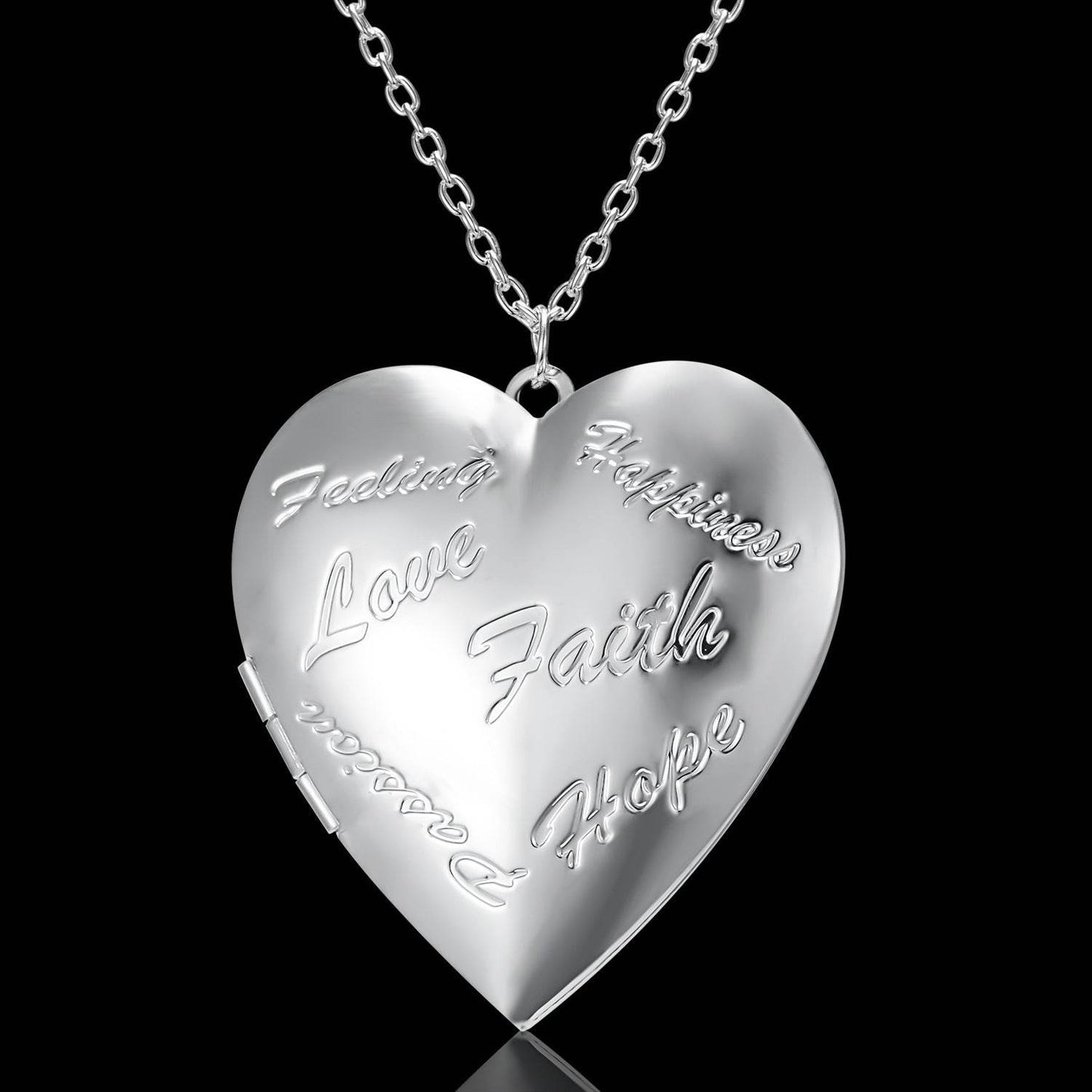 Carved Design Love Necklace Personalized Heart-shaped Photo Frame Pendant Necklace For Women Family Jewelry For Valentine's Day - Velora