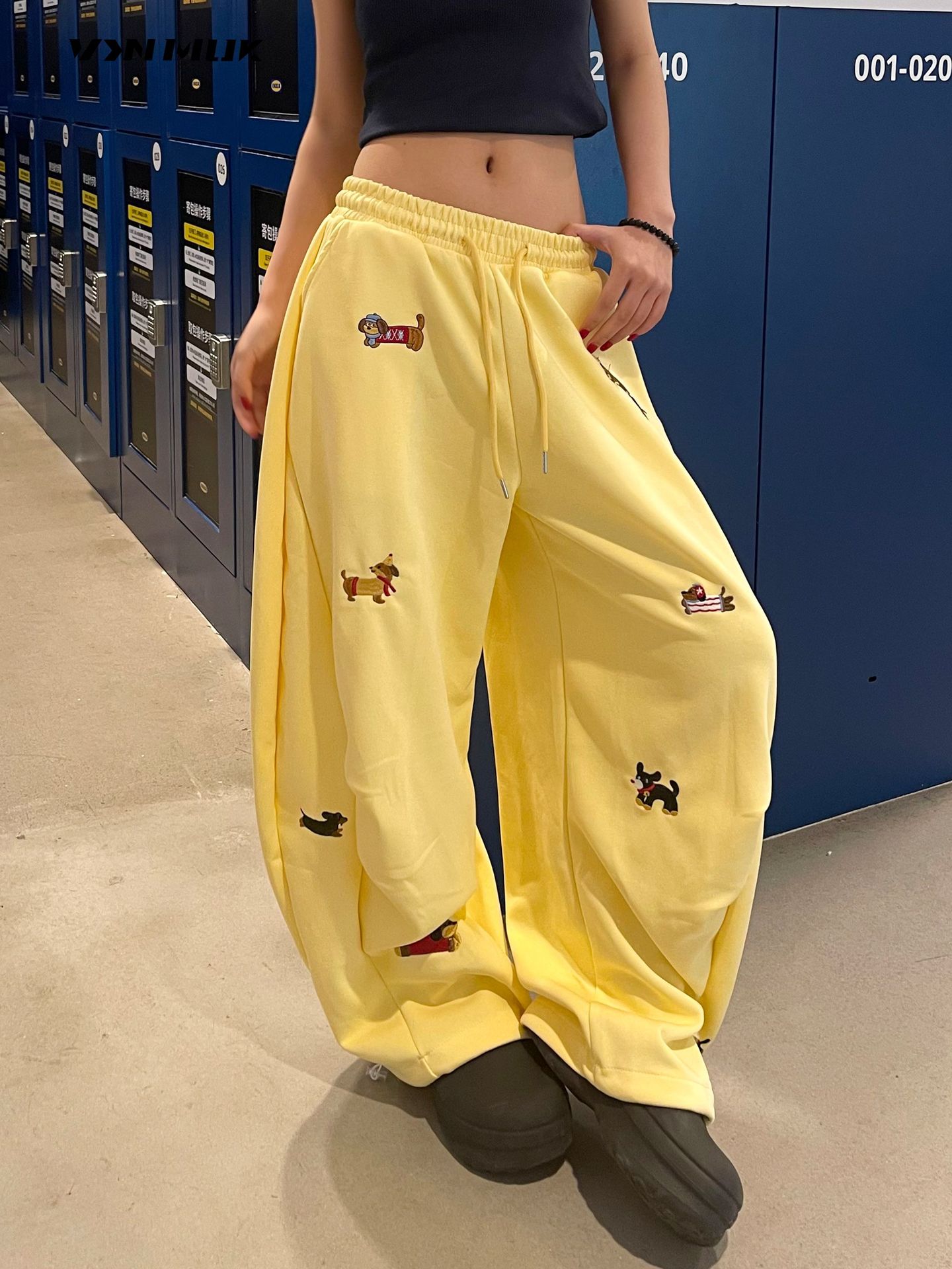 Embroidered Wide Leg Pants – Women's Loose Drape Slacks