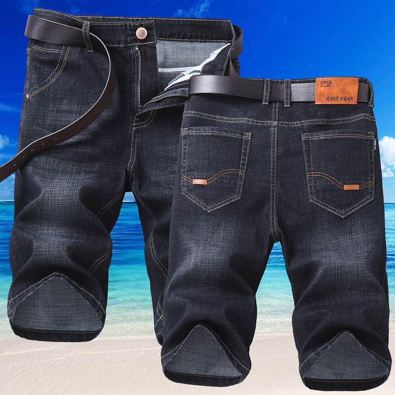 Jeans Shorts Men Elastic Straight Denim Mid Waist Loose Shorts - Velora