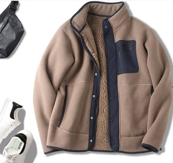 Fleece-lined Thickened Stand Collar Pocket Winter Jacket for men - Velora
