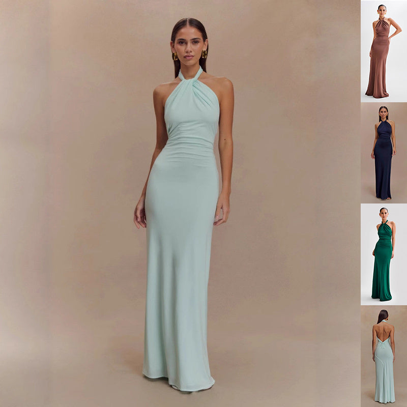 Ins Bodycon Halter Dress Sexy Backless Slim Fit Waist Slimming Maxi Dresses Prom Party Club Clothing For Women Velora