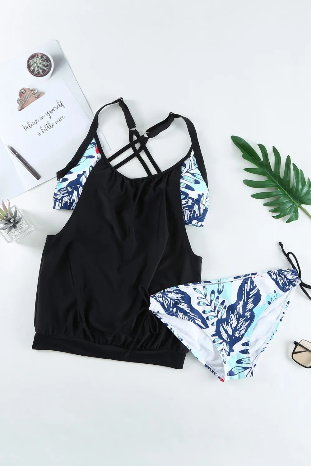 Full Size Crisscross Scoop Neck Tankini Set - Velora