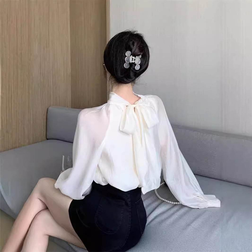 Autumn French Style Temperament Tie Bow Loose And Stylish Long Sleeves - Velora