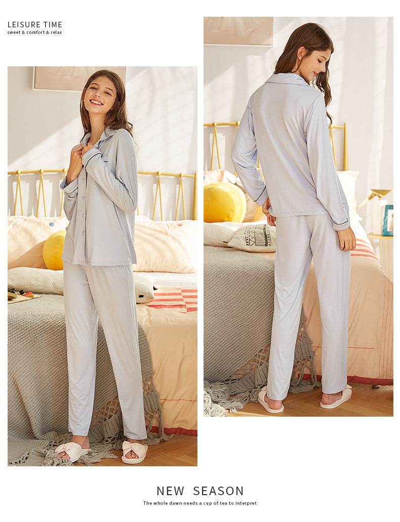 Cardigan Modal Long Sleeve Lapel Pajamas Sets - Velora