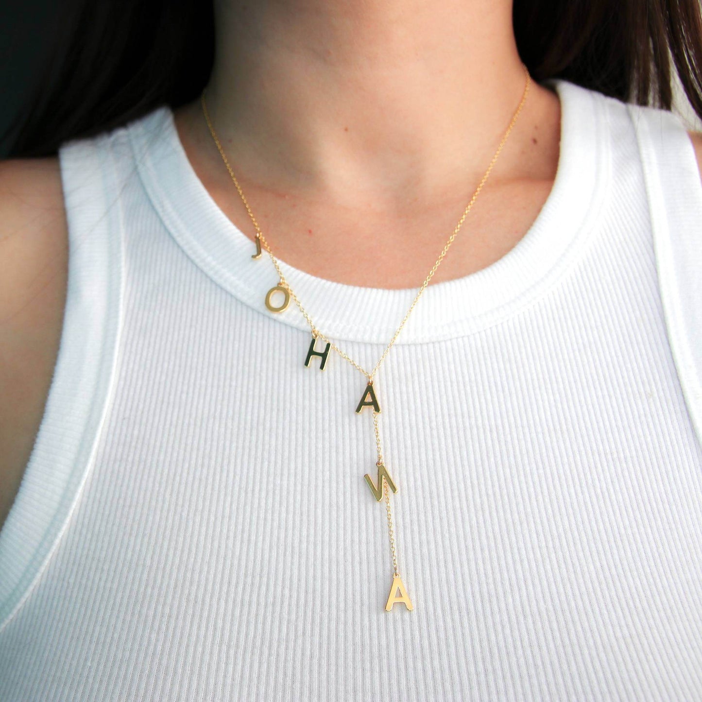 Lariat Y Name Necklace Lariat Name Necklace Dainty Name Necklace Bubble Letters Necklace For Women - Velora