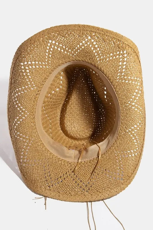 Fame Mixed Beaded Strap Western Fedora Straw Hat - Velora