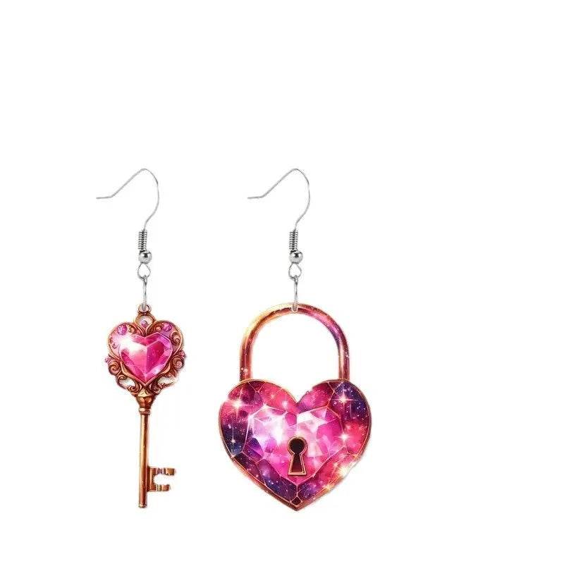 Romantic Key Heart Lock Acrylic Types A And B Earrings - Velora
