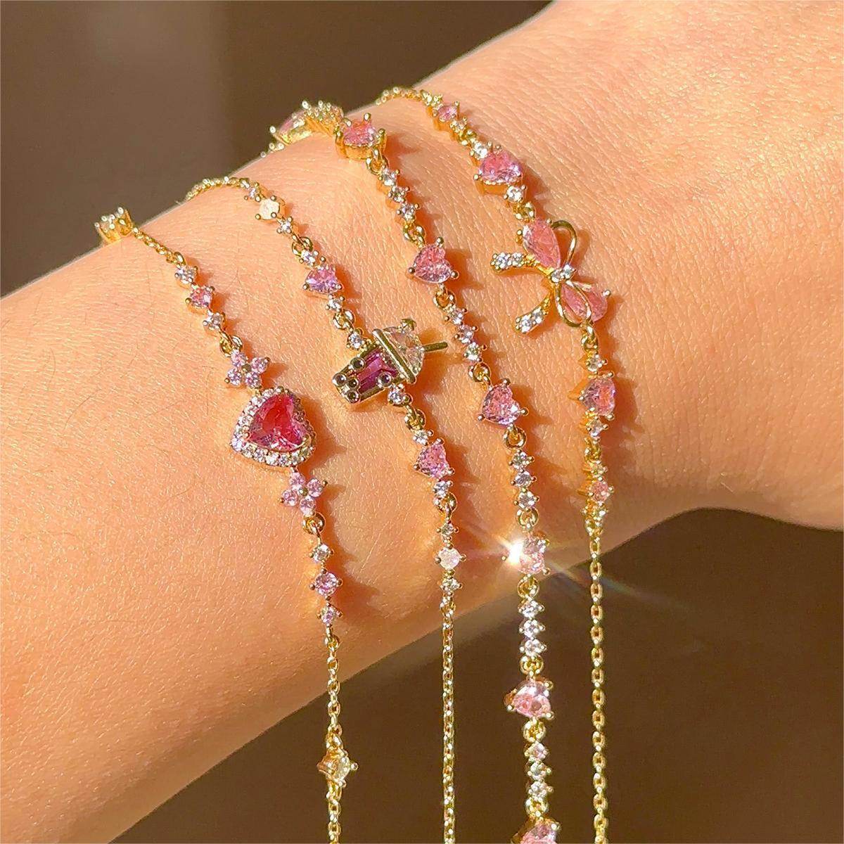Sweet Bow Heart Rhinestone Bracelet Y2K Ins Fashion Chain Bracelet Valentine's Day - Velora
