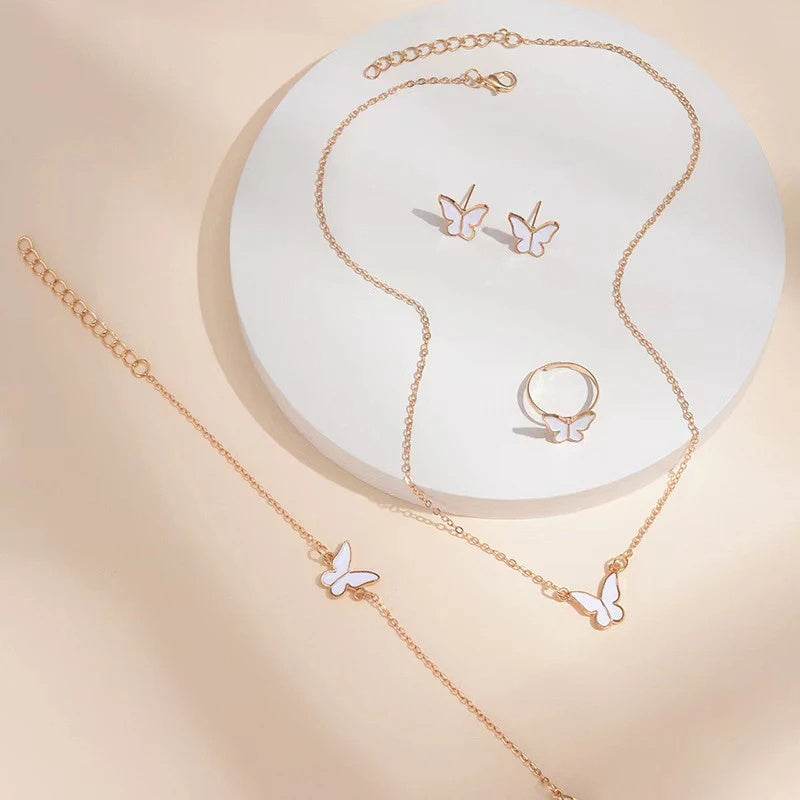 5PCS Fashion Butterfly Pendants Necklace Earrings Ring Bracelet Sets For Women Jewelry Set Bridal Wedding Jewelry Gift - Velora