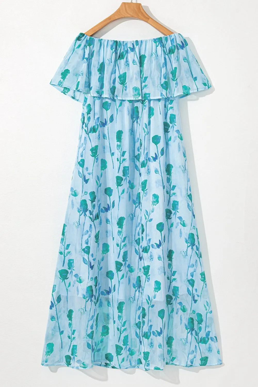Floral Print Ruffled Side Slit Tube Top Maxi Dress - Velora
