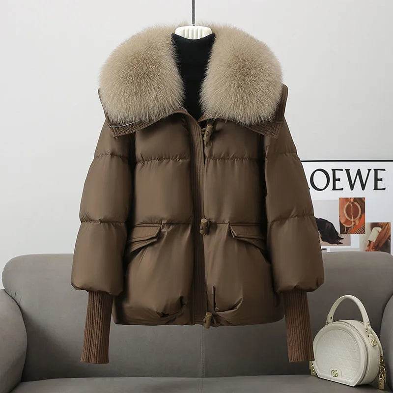 Women Cotton-padded Down Jacket Fur Collar Thick Puffer Winter Coat - Velora