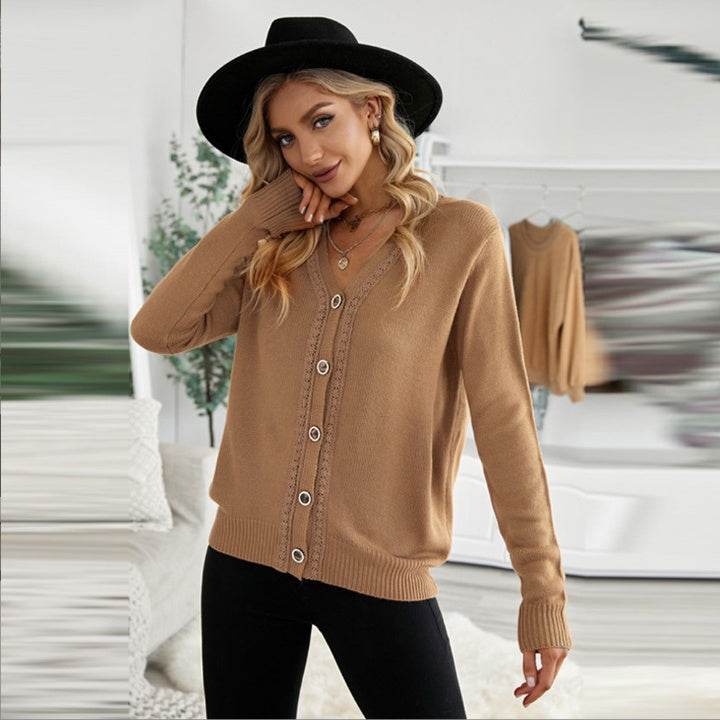Pure Color Casual Single-breasted V-neck Pullover Sweater - Velora