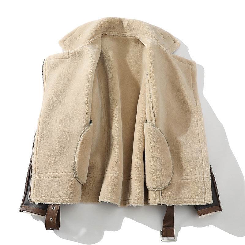 Plus Size Casual Polo Collar Fleece-lined Thickened Fur Jacket - Velora