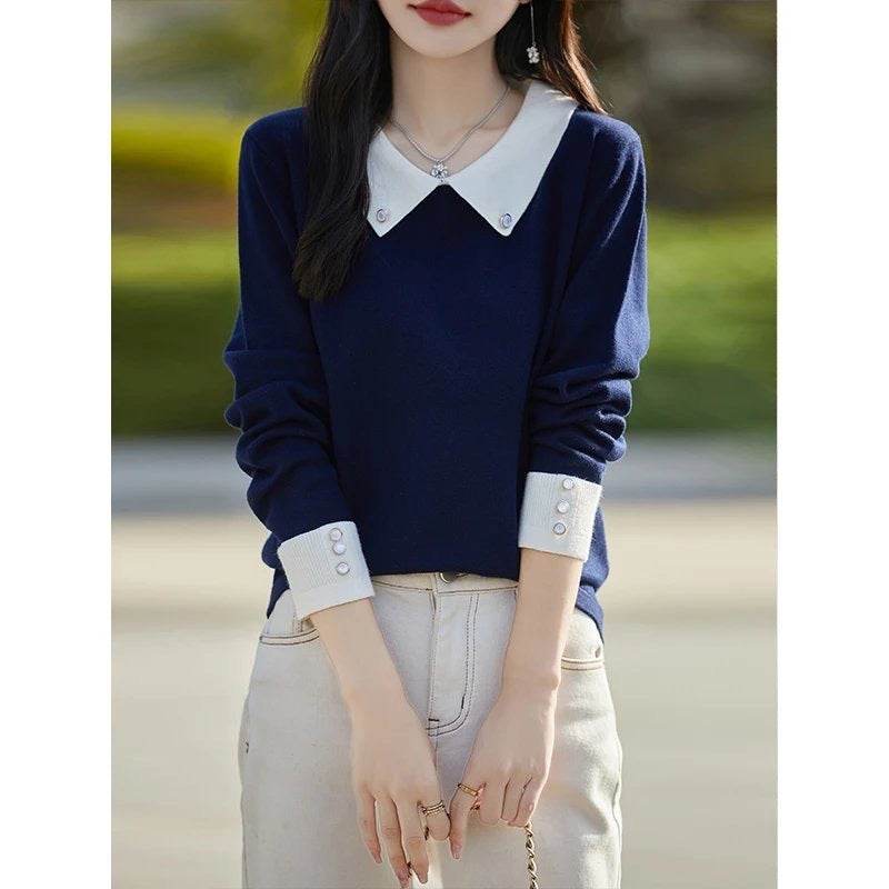 Lapels Bottoming Sweater blouse top For Women - Velora