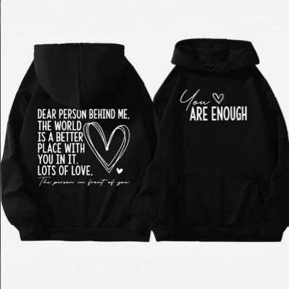 New YOU ARE ENOUGH Lettered Casual Hoodie - Velora