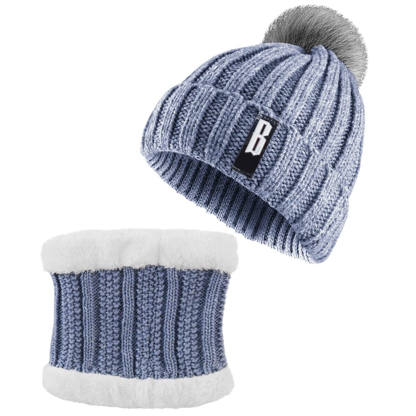 1Set Winter Beanie Hat Scarf Set Women Warm Knitting Skull Cap Neck Warmer For Walking Running Hiking Camping Outdoors Gift - Velora