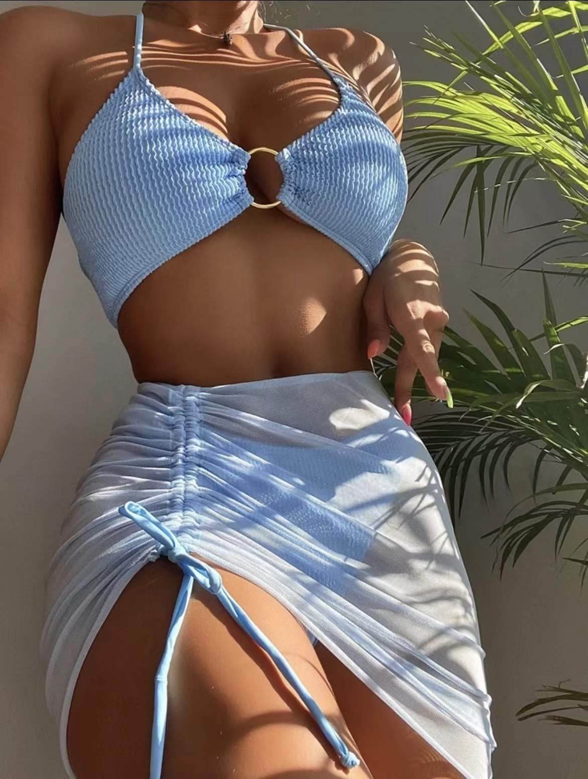 3pcs Halter Bikini Summer Fashion Personalized Three-point Beach Swimsuit For Women - Velora