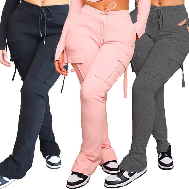 Cargo Pants With Pockets High Waist Drawstring Wide Leg Straight Trousers For Women Overalls - Velora