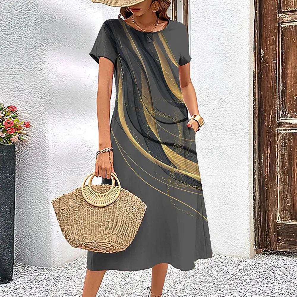 Simple Line Pattern Top Casual Fashion A- Line Elegant Skirt - Velora
