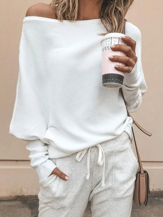 Full Size Single Shoulder Ribbed Knit Top Plus Size - Velora