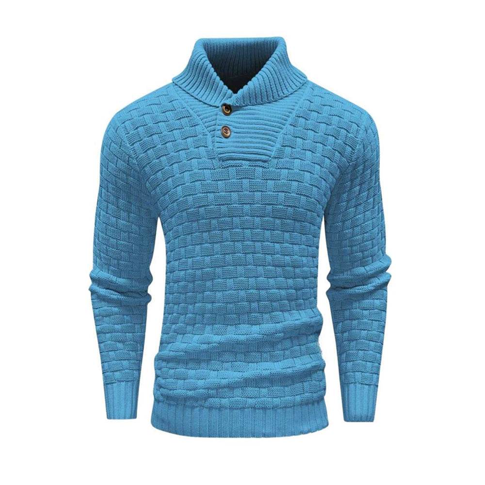 Men's Slim Turtleneck Sweater With Button Design Fashion Casual Solid Color Pullover Top Clothing - Velora