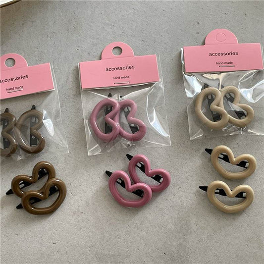 Girl's Love Side Bang Clip Frog Buckle Word Clip Fashion Color Plastic Hairpin A Pair Of Hairclips - Velora