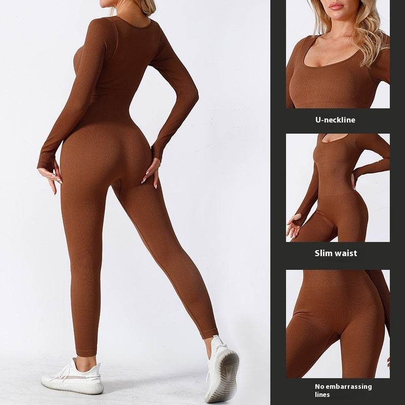 Seamless Long Sleeve Yoga Jumpsuit Bodycon Women Activewear Athleisure Romper - Velora