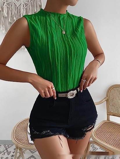 Women's Half Turtleneck Wide Pattern Vest Summer Retro Chic Sleeveless Top - Velora
