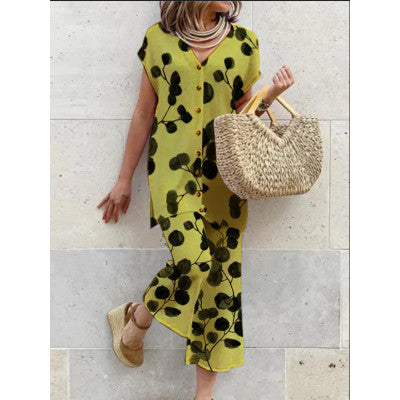 Women's Long Dress Green Rayon Blend Botanical Print - Velora