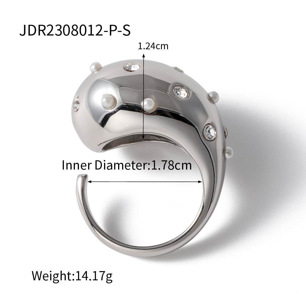 European And American Stainless Steel Pearl Eye-catching Ring High-grade Ins - Velora