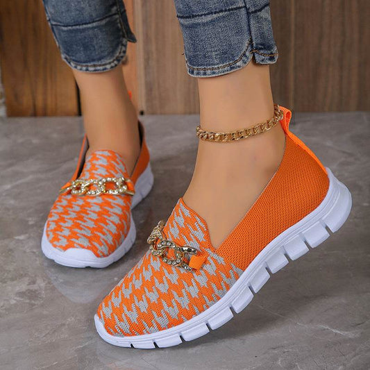 Casual Houndstooth Print Chain Mesh Shoes Summer Walking Sports Flat Shoes Women Breathable Loafers - Velora