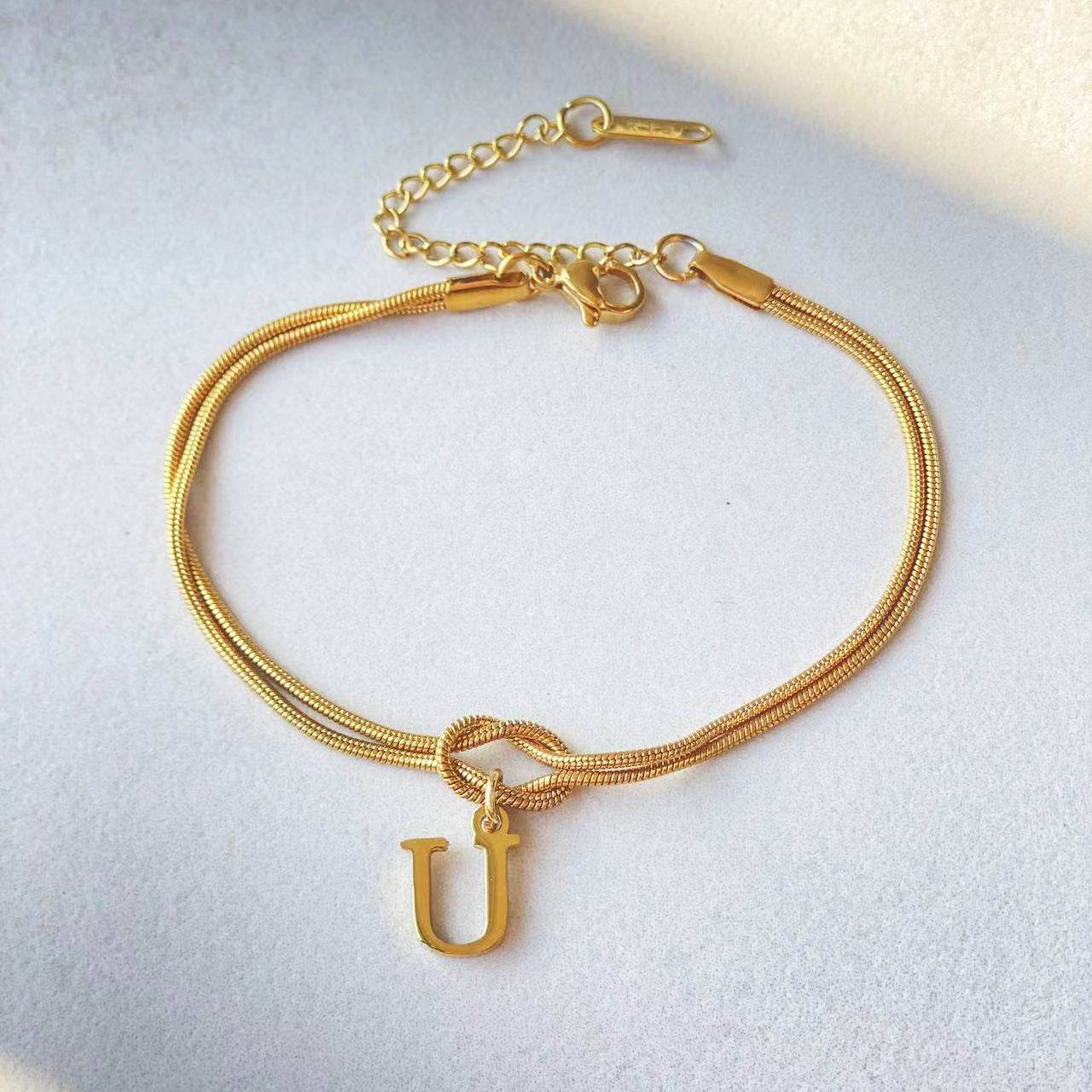 New Letter A-Z Love Knot Bracelets For Women Couple Gold Color Dainty Snake Chain Charm Bracelet Stainless Steel Jewelry Gift Valentine's Day Gifts - Velora