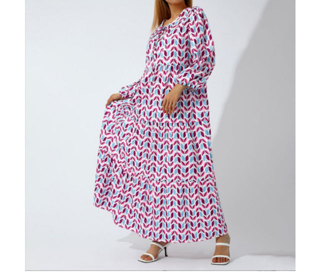 Summer Women's Vintage Printed Bohemian Dress Elegant Ladies Casual Loose V-Neck Short Sleeve Long Dresses Velora