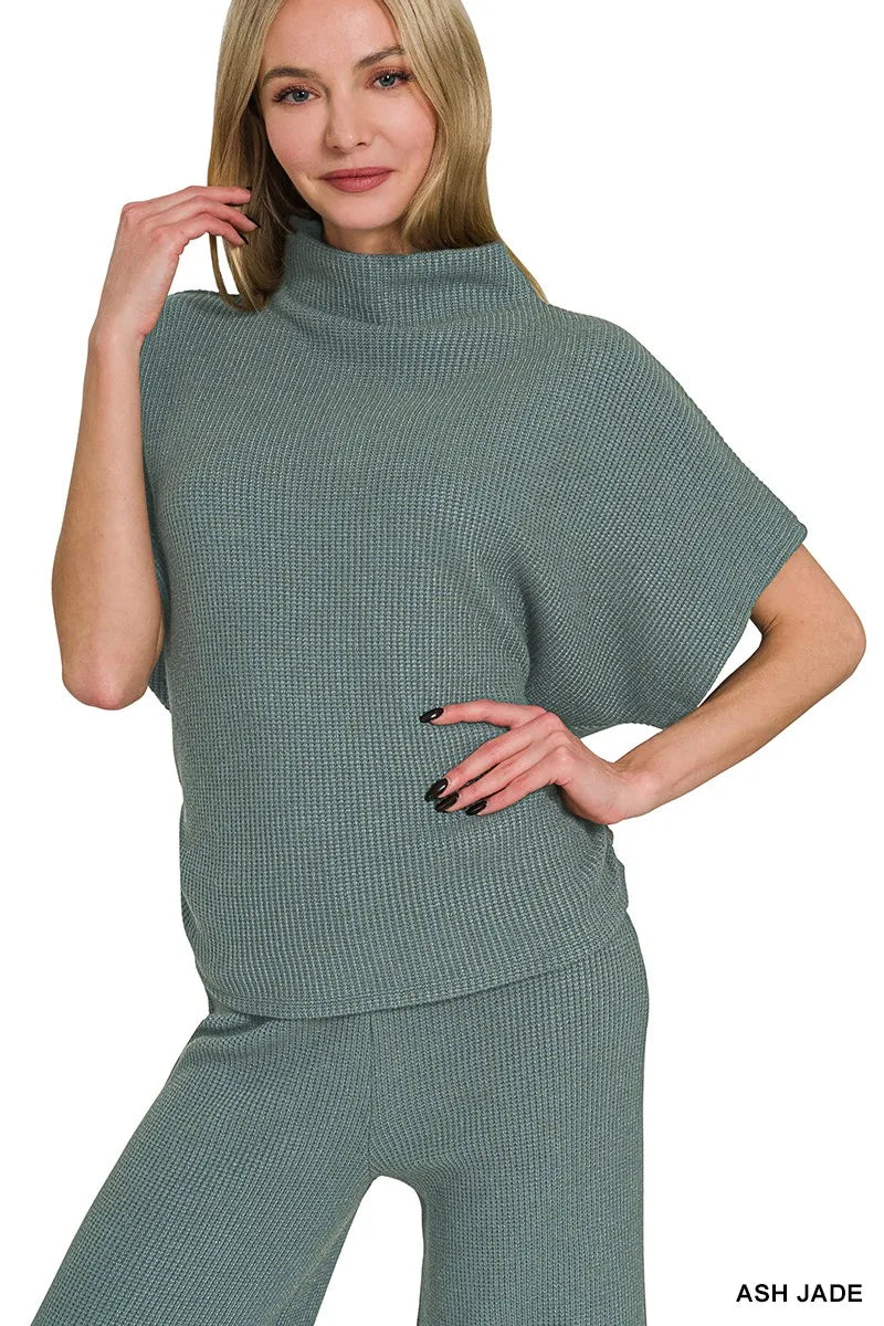 Zenana Mock Neck Top and Pants Sweater Set - Velora