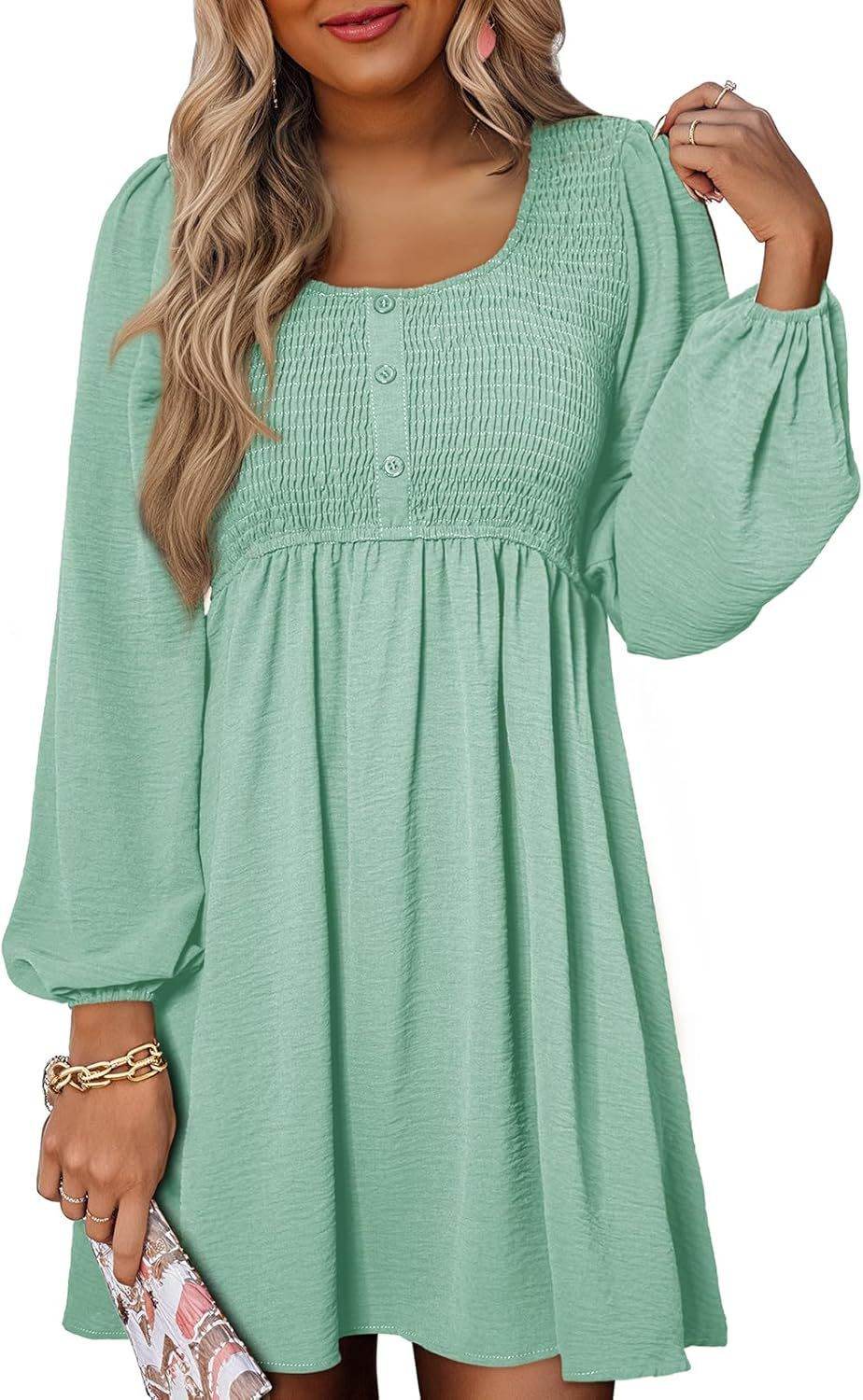 Long Sleeve High Waist A- Line Mini Dress - Velora