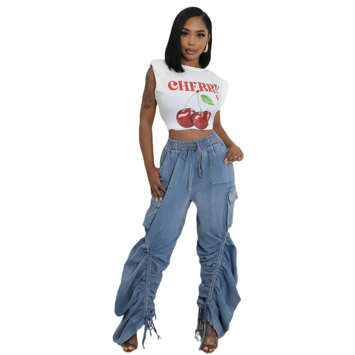 Women's Pleating Design Jeans Fashion Loose - Velora