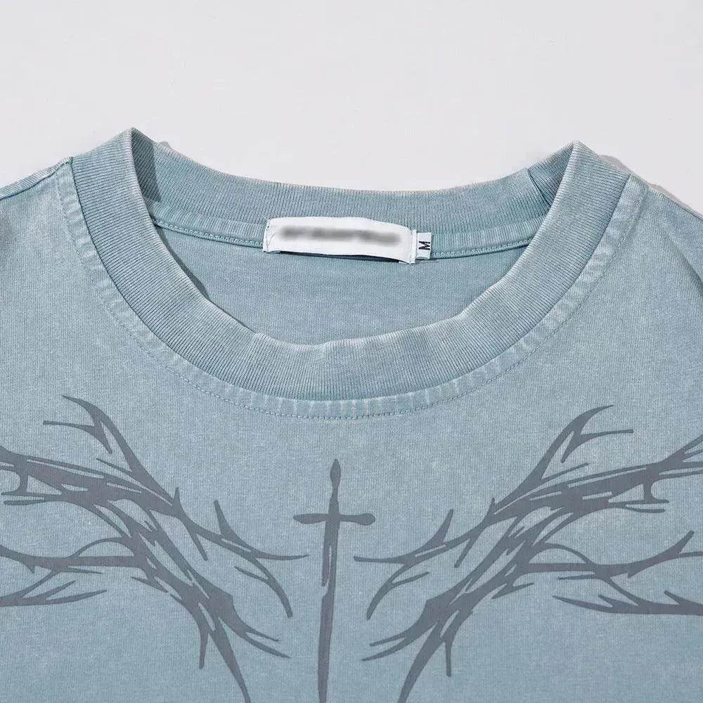 Color-contrasting Pattern Printed Short Sleeved T-shirt - Velora