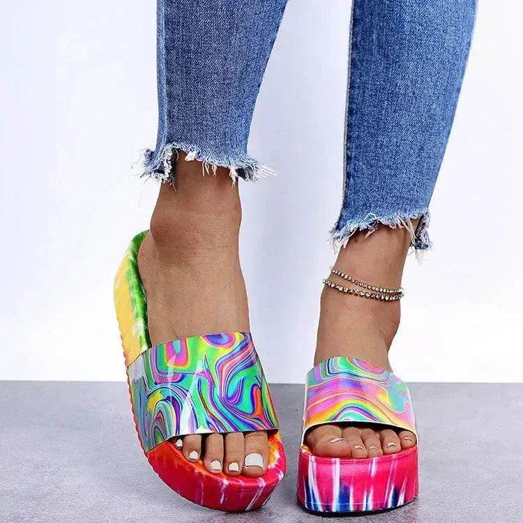 Color Printing Plus Size Slippers Women Platform Sandals And Slippers Beach Shoes Women - Velora