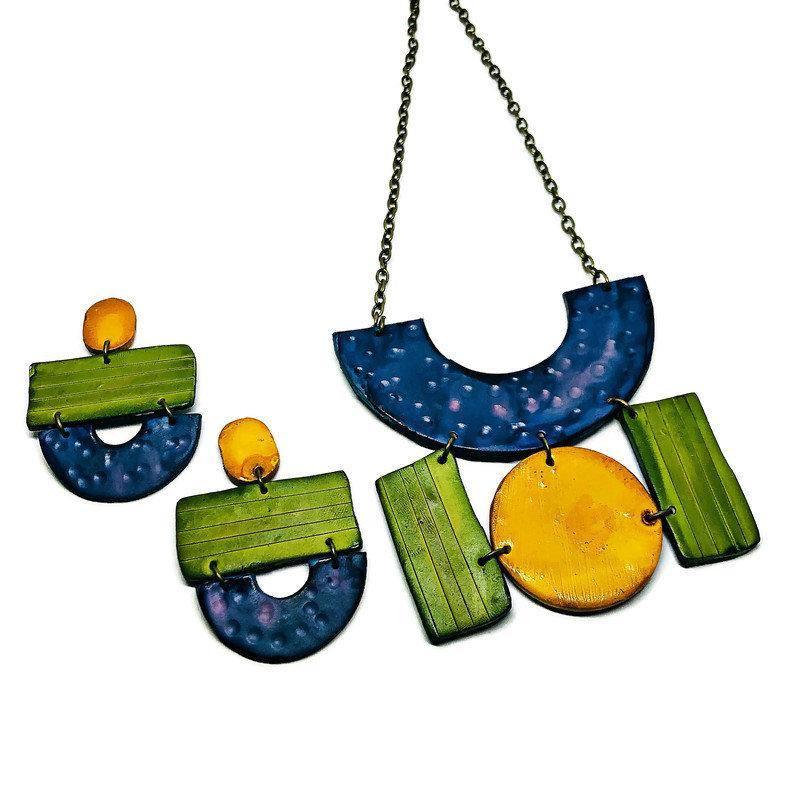 Colorful Painted Statement Necklace with Geometric Design - Velora Luxury Fashion